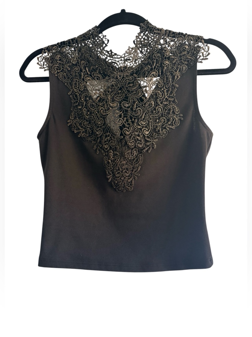 😍 TRAC USA Vintage Black Lace Tank Top Style 50248 Y2K Medium